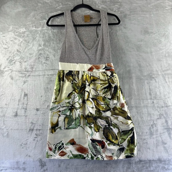 Ali Ra Dress Women's 0 Green Silk Racer Back Floral & Stripes. - Picture 1 of 7